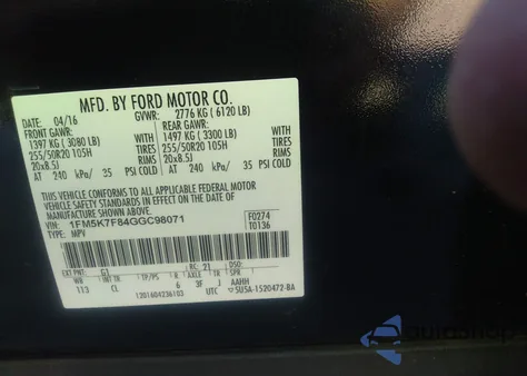 2016 Ford Explorer Limited from USA, damaged, VIN 1FM5K7F84GGC98071